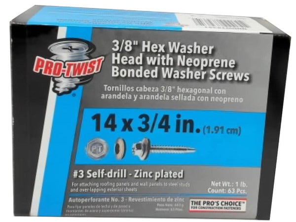 Hex Washer Head 14 X 3/4" 63pcs w/Neoprene Bonded Washer Screws