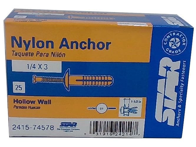 Nylon Anchor 1/4" x 3 Hollow Wall