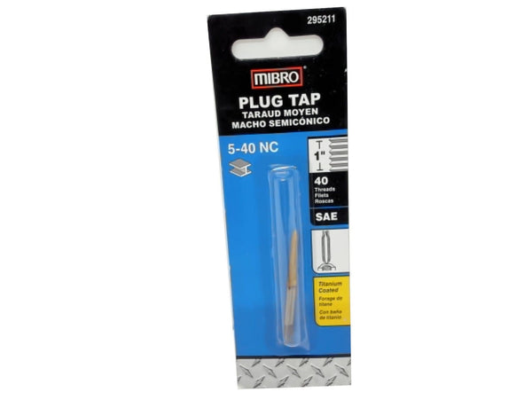 Plug Tap 5-40 NC 1" 40 Threads SAE Titanium Coated Mibro