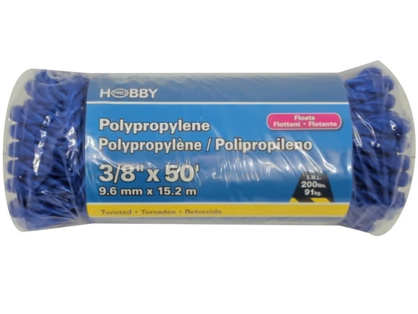 Polypropylene Rope 3/8" X 50' Blue Twisted 200lbs. (endcap) 2 for $4.99