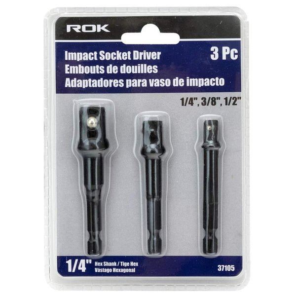 Impact socker driver 3 pc set 1/4 3/8 1/2 with 1/4 inch shank