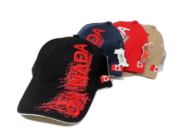 Canada Cap Red Or White Letters W/flag On Side Ass't Colours
