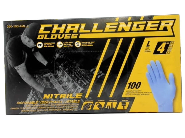 Disposable Gloves Nitrile Large 100pk. 4 Mil Challenger
