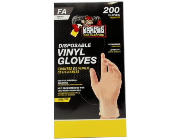 Disposable Vinyl Gloves 200pk. Fits All Grease Monkey