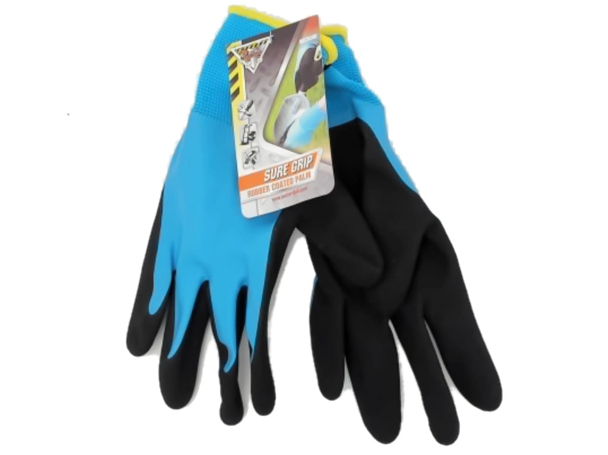 Gloves Rubber Coated Palm Medium Black/Blue Sure Grip - Brantford Surplus