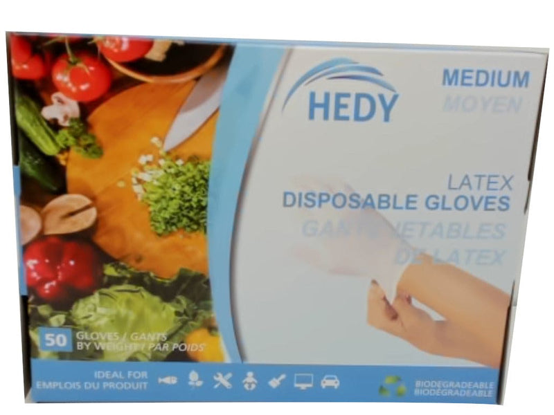 Latex Disposable Gloves Medium 50pk. Hedy