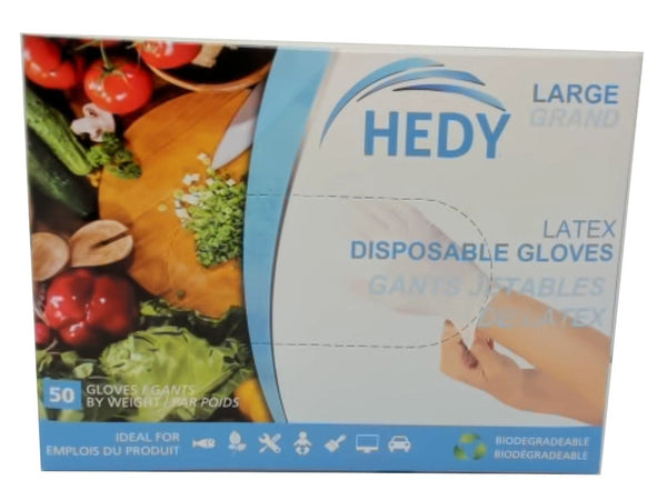 Latex Disposable Gloves Large 50pk. Hedy