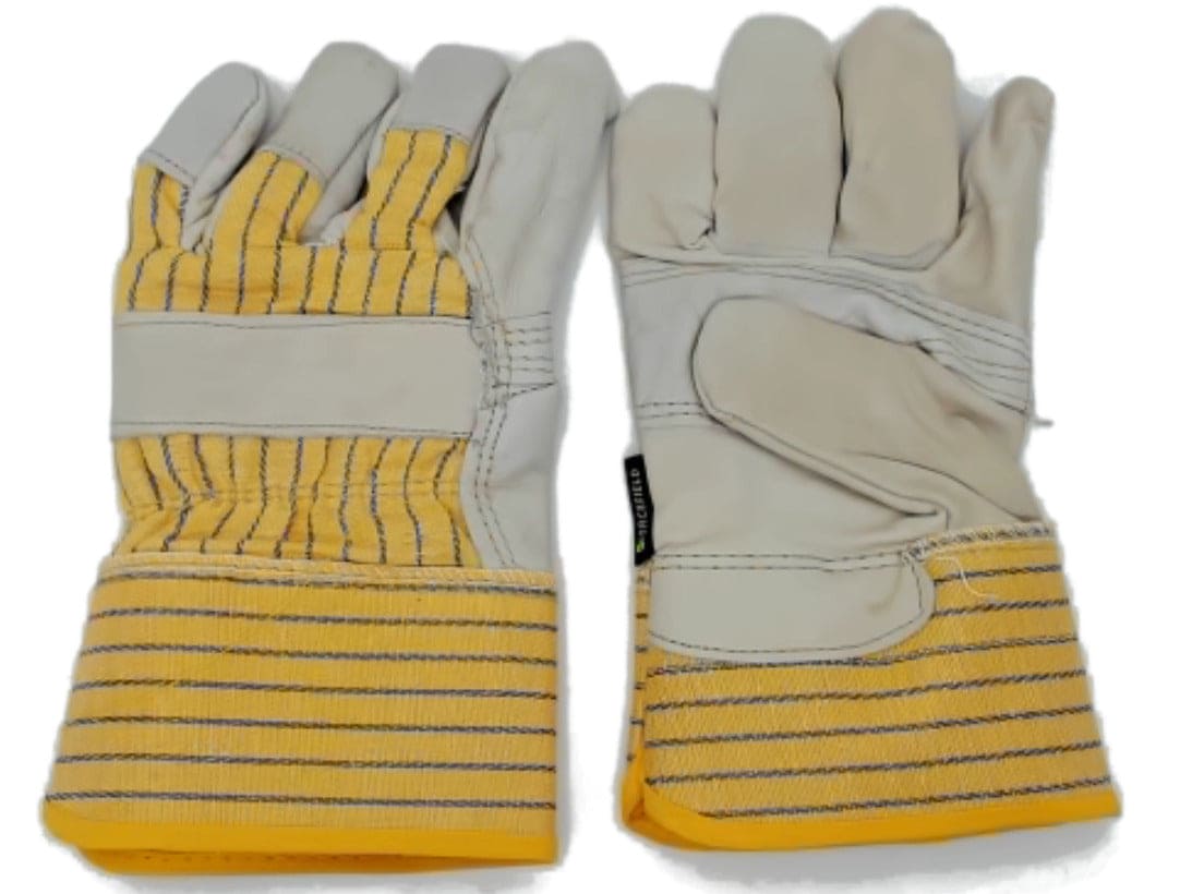 Work Gloves Cowhide Patch Fleece Lined Large Cream/yellow/blue - Brantford Surplus