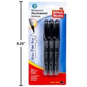 O.WKs. 3-Pk Fine Point Permanent Markers, Black color