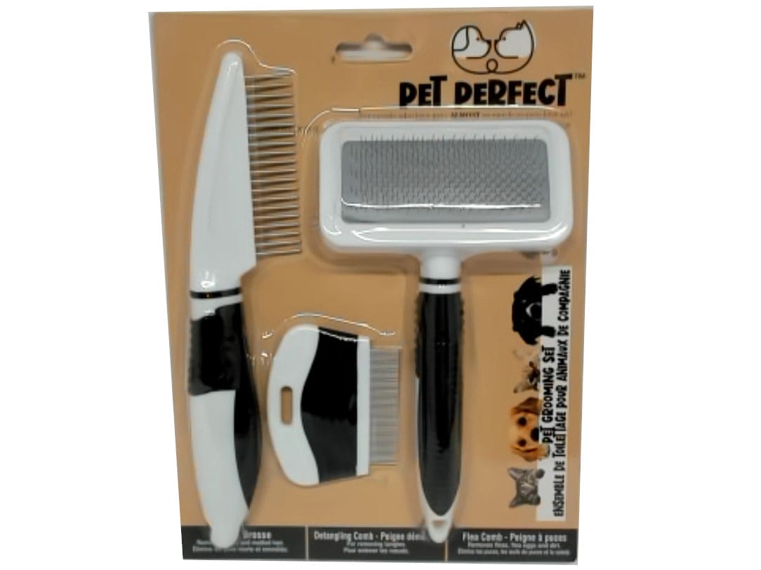 Pet Grooming Set 3pc. Brush, Detangling Comb & Flea Comb Pet Perfect - Brantford Surplus