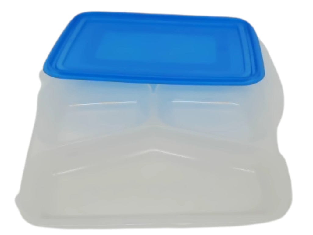 Food Container 3 Section Clear Plastic wBlue Lid - Brantford Surplus