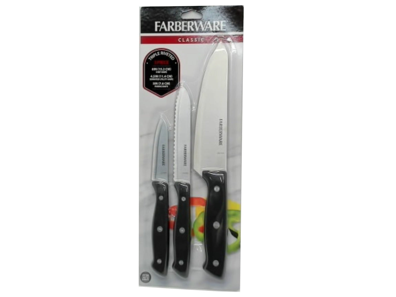 Knife Set 3pc. 6" Chef, 4.5" Utility, 3" Paring Farberware Classic - Brantford Surplus