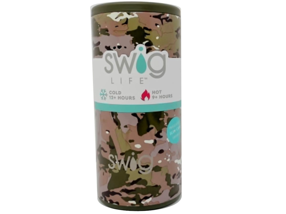 Skinny Can Cooler Insulated Stainless Steel 12oz. Green Camo Swig Life(endcap) - Brantford Surplus