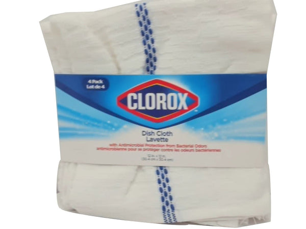 Dish Cloth 4pk. White w/Blue Stripe 12"x12" Clorox (ENDCAP)