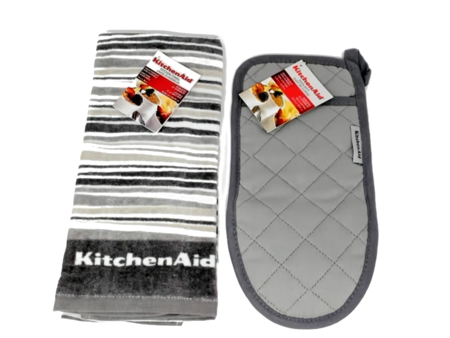 Kitchen Set 2pc. Oven Mitt & Towel Grey Stripe Kitchen Aid - Brantford Surplus