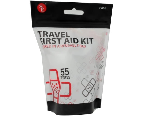Travel First Aid Kit 55pcs. In Reusable Bag
