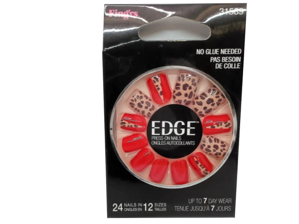 Press-on Nails 24pk No Glue Needed Red & Leopard Print Fing'rs