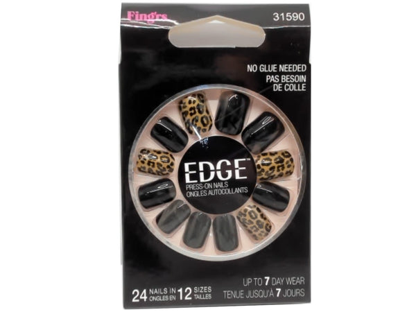 Press-on Nails 24pk No Glue Needed Black & Leopard Print Fing'rs