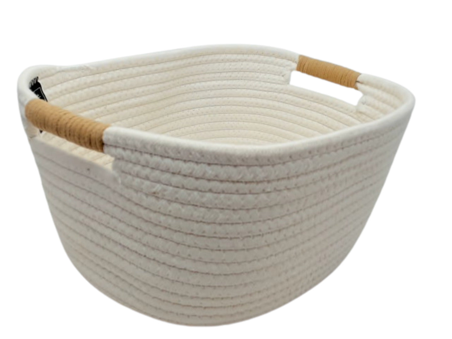 Cotton rope basket with handles - white 12.6x11x6 inches - Brantford Surplus