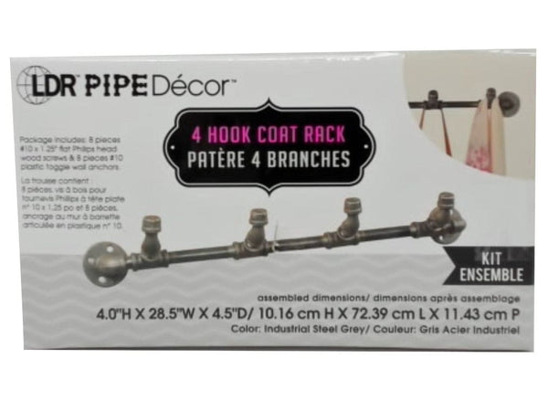 Coat Rack Kit 4 Hook 4" x 28.5" x 4.5" Pipe Décor