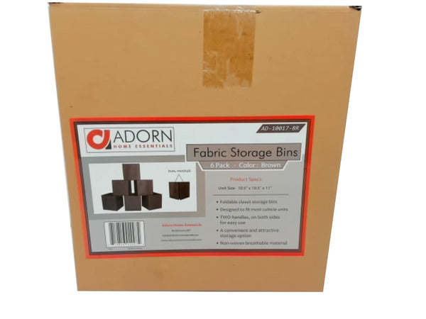 Fabric Storage Bin 6pk. Brown 11" x 11" x 11" Adorn Home Essentials