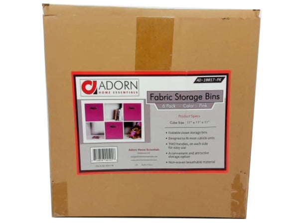 Fabric Storage Bin 6pk. Pink 11" x 11" x 11" Adorn Home Essentials