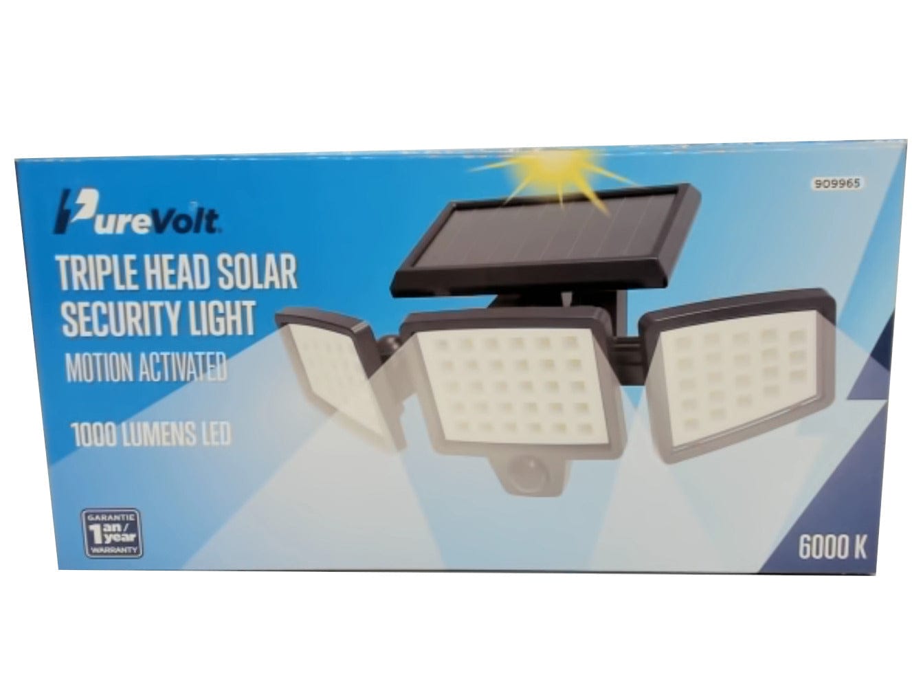 Solar Security Light Triple Head LED 1000 Lumens Purevolt - Brantford Surplus