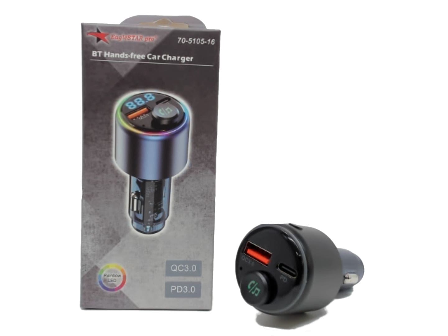 Car charger for phone or tablet - super fast PD Type-C and fast USB-A - BT and FB transmitter - Brantford Surplus