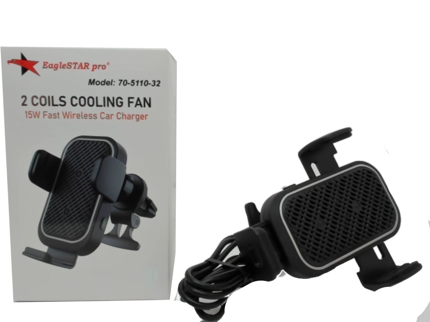 Car charger wireless 15W fast charge vent clip mount - 2 coils and cooling fan - Brantford Surplus