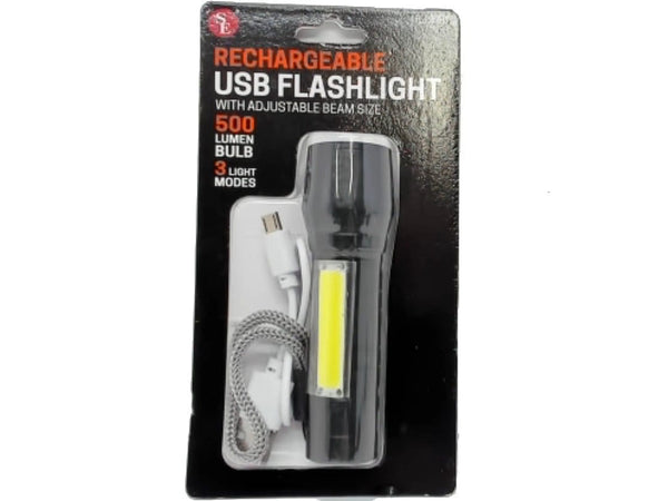 Rechargeable USB Flashlight Adjustable Beam 500 Lumens 3 Light Modes