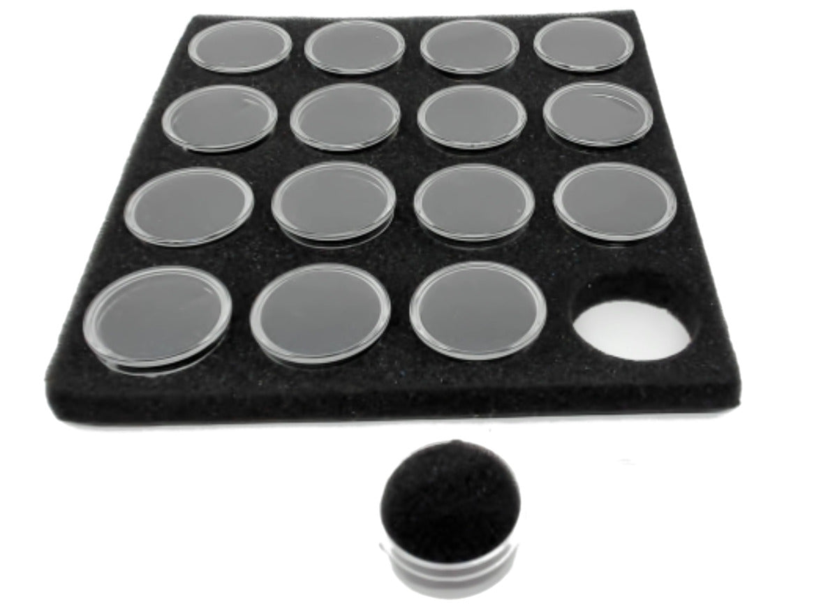 Gem Holder 1.5" X 3/4" Round Plastic 16pk. In Black Foam - Brantford Surplus