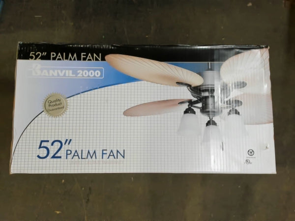 52" Palm Ceiling Fan 3 Speed Reversible Motor 3 Lights
