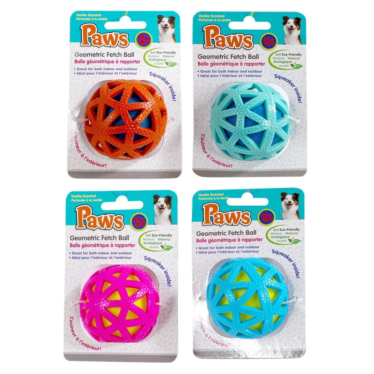 PAWS GEOMETRIC FETCH BALL, 3 COLOUR 2.75 inch - Brantford Surplus