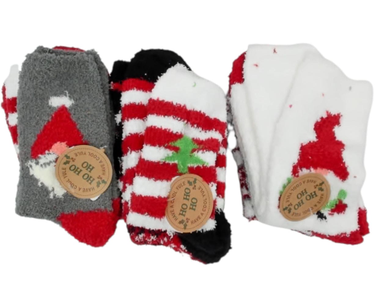 Slipper Socks Plush Xmas 3pk. Assorted (endcap) - Brantford Surplus