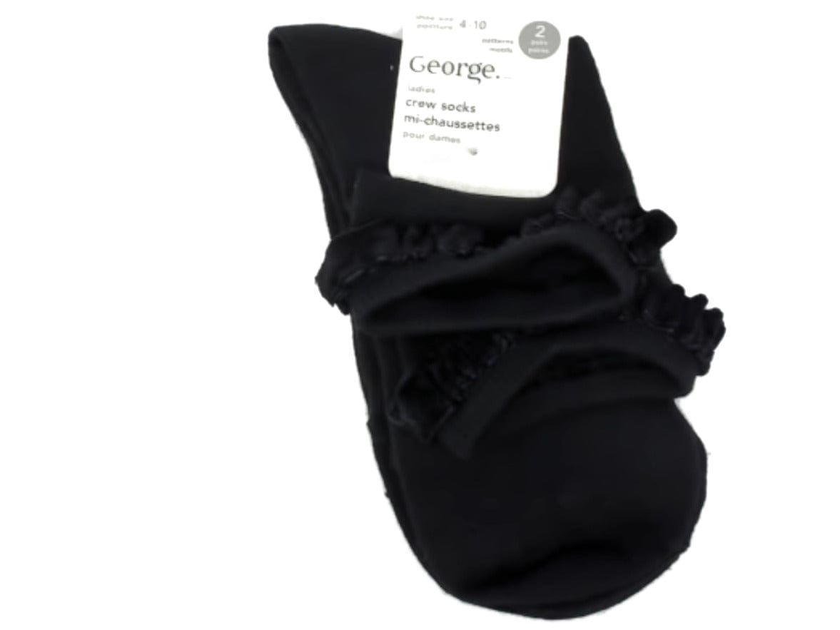 Socks Ladies Crew 2pk. Black Size 4-10 George - Brantford Surplus