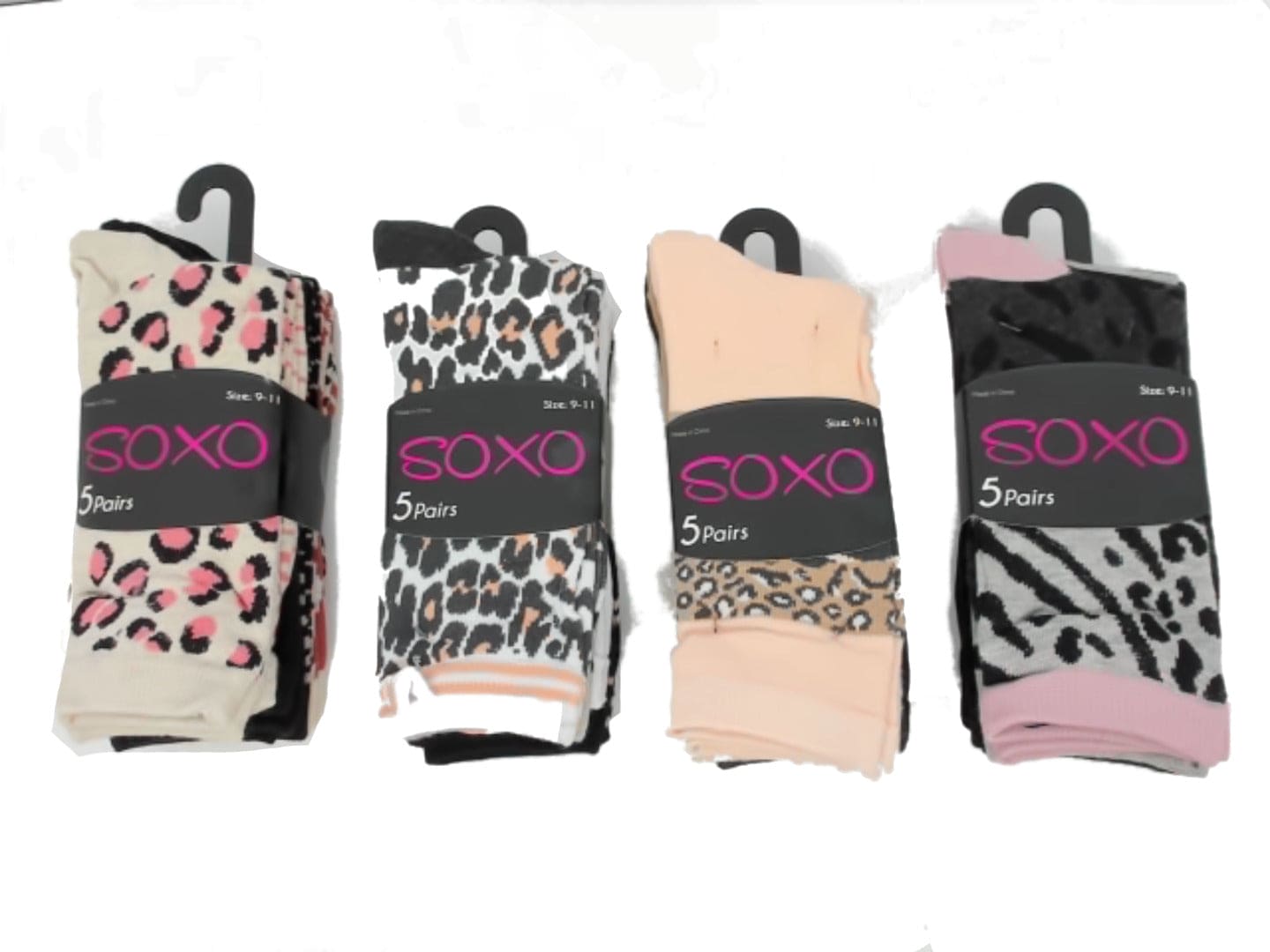 Socks Ladies 5pk. Soxo Ass't Animal Prints Size 9-11 Ness Legwear - Brantford Surplus