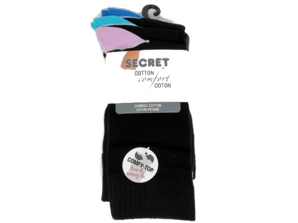 Socks Ladies 3pk. Black/Blue Secret Cotton Comfort - Brantford Surplus