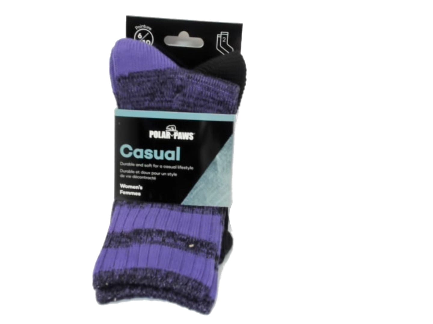 Socks Women's Casual 2pk. Purple/Black Polar Paws - Brantford Surplus