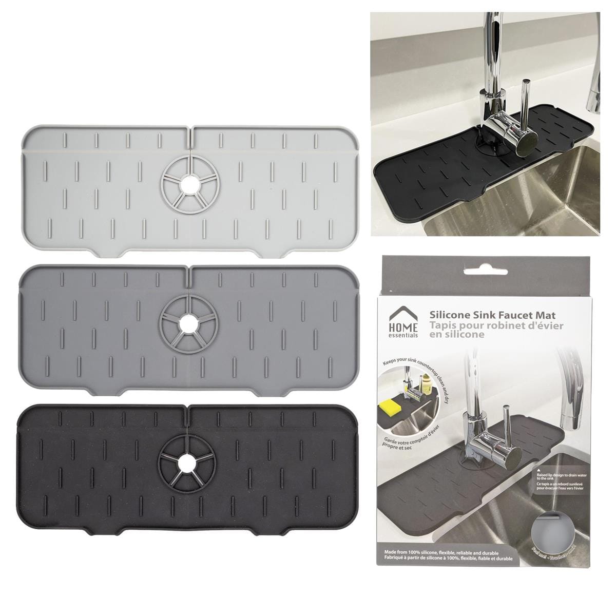 H.E. SILICONE SINK FAUCET MAT 36.5X14CM, 3 colours - Brantford Surplus