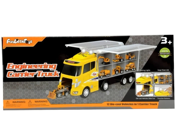 Engineering Carrier Truck Die Cast 12pc. Set Fun Little Toys