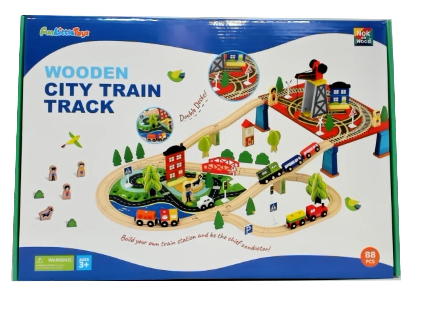 Wooden City Train Track 88pc. Set Fun Little Toys - Brantford Surplus