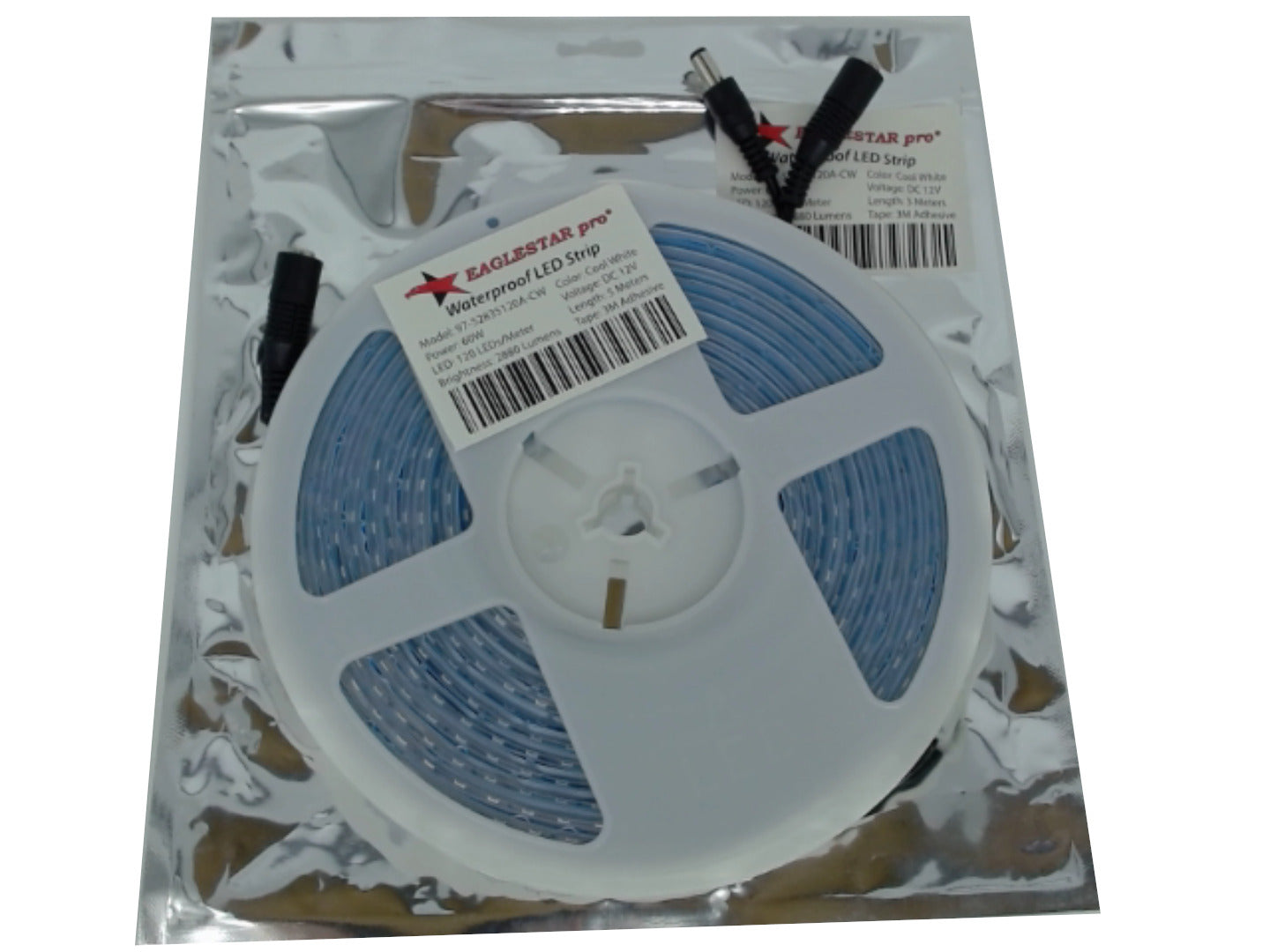 LED strip waterproof IP68 cool white 12 VDC 60W 120LEDs/M 5M 2880 lumens - Brantford Surplus