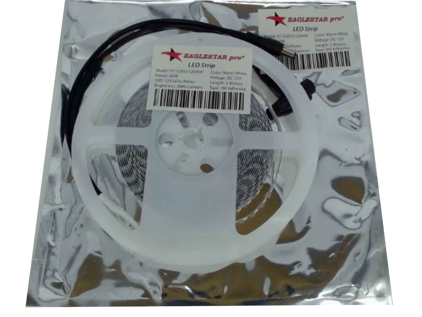 LED strip warm white 12 VDC 60W 120LEDs/M 5M 2880 lumens - Brantford Surplus