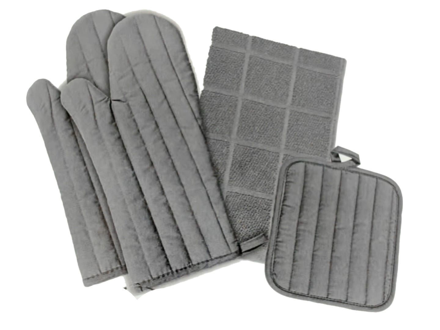 Solid 4 pc kitchen sets - mitts, pot holder, towel grey - Brantford Surplus