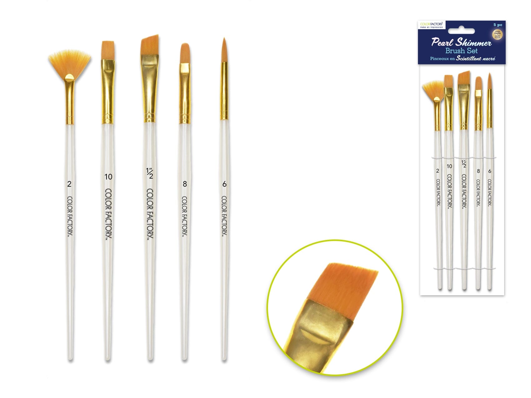 Artist Brush Set: Nylon Hair Pearl Shimmer Series x5 Plastic HandleB) GOLD NYLON MULTI-SET 1 - Brantford Surplus