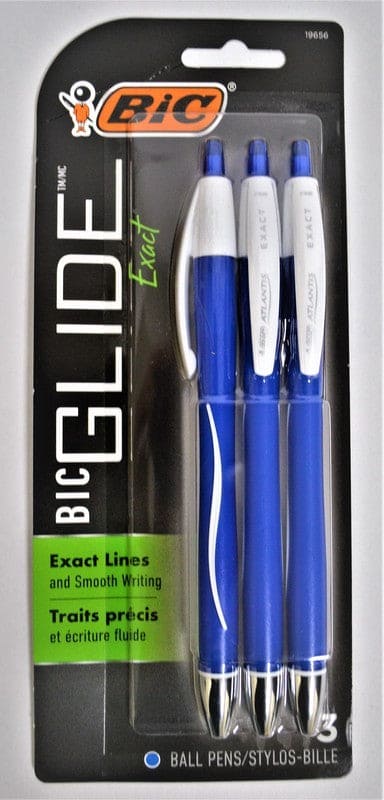 BIC 3PK GLIDE BLUE INK PENS