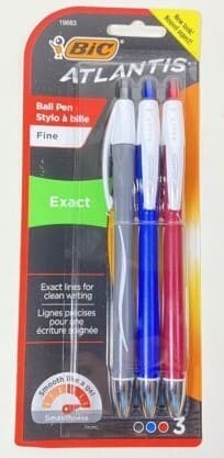 BIC 3PK ATLANTIS EXACT PENS ASSORTED - Brantford Surplus