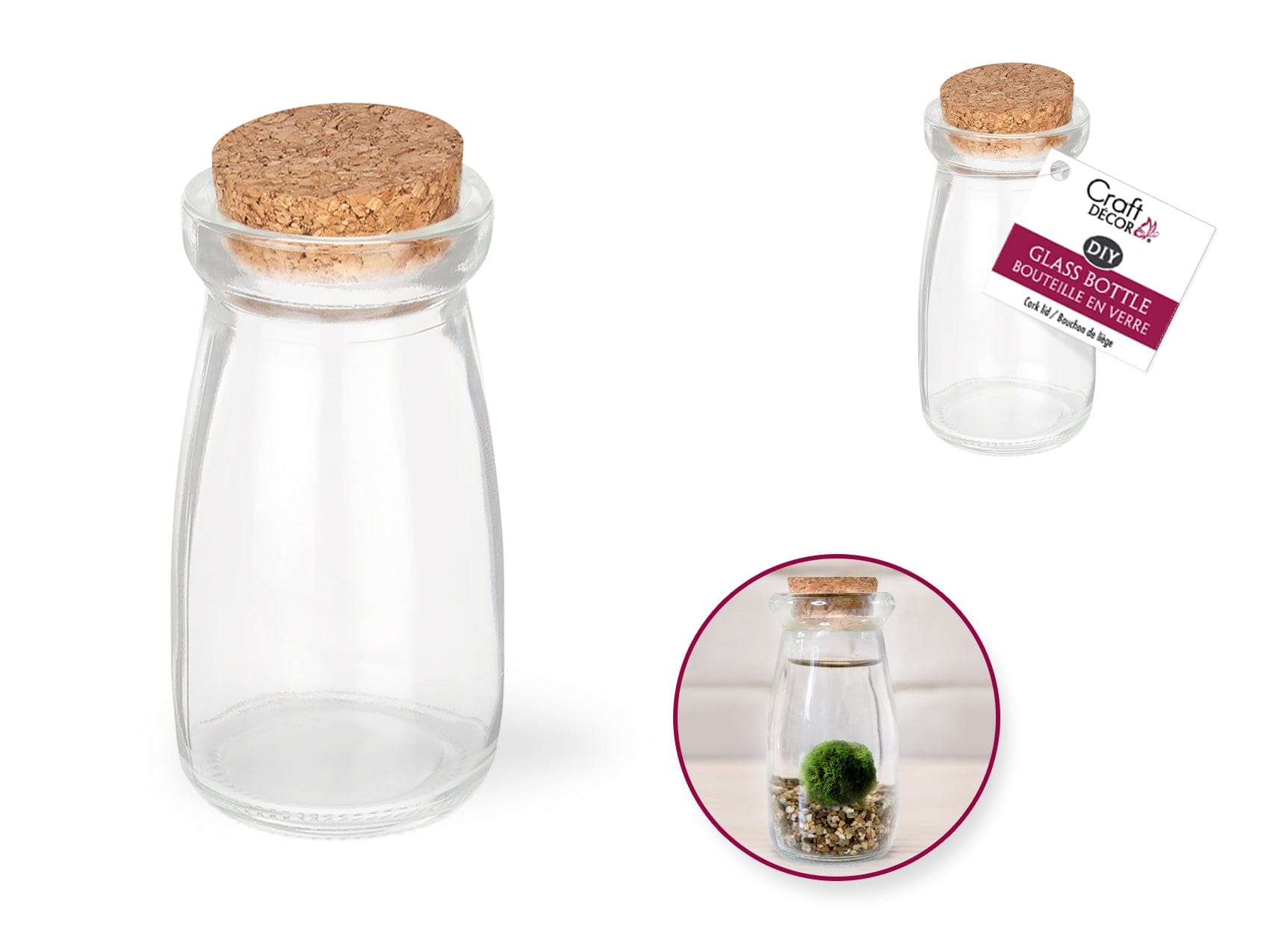 Craft Décor: 4.7x10.2cm DIY Clear Glass Bottle w/Cork Stopper - Brantford Surplus