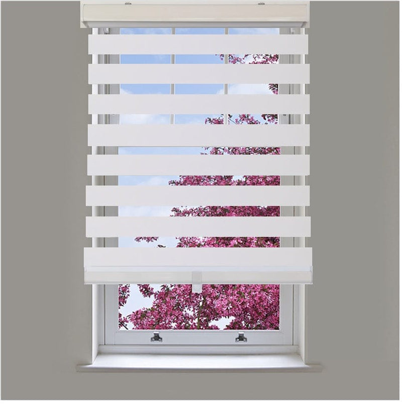 White cordless polyester blind 68 inch x 84 inch