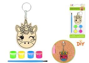 Krafty Kids Kit: DIY Wood Keychain Kit w/4 Paint Pots+Brush C) Unicorn - Brantford Surplus